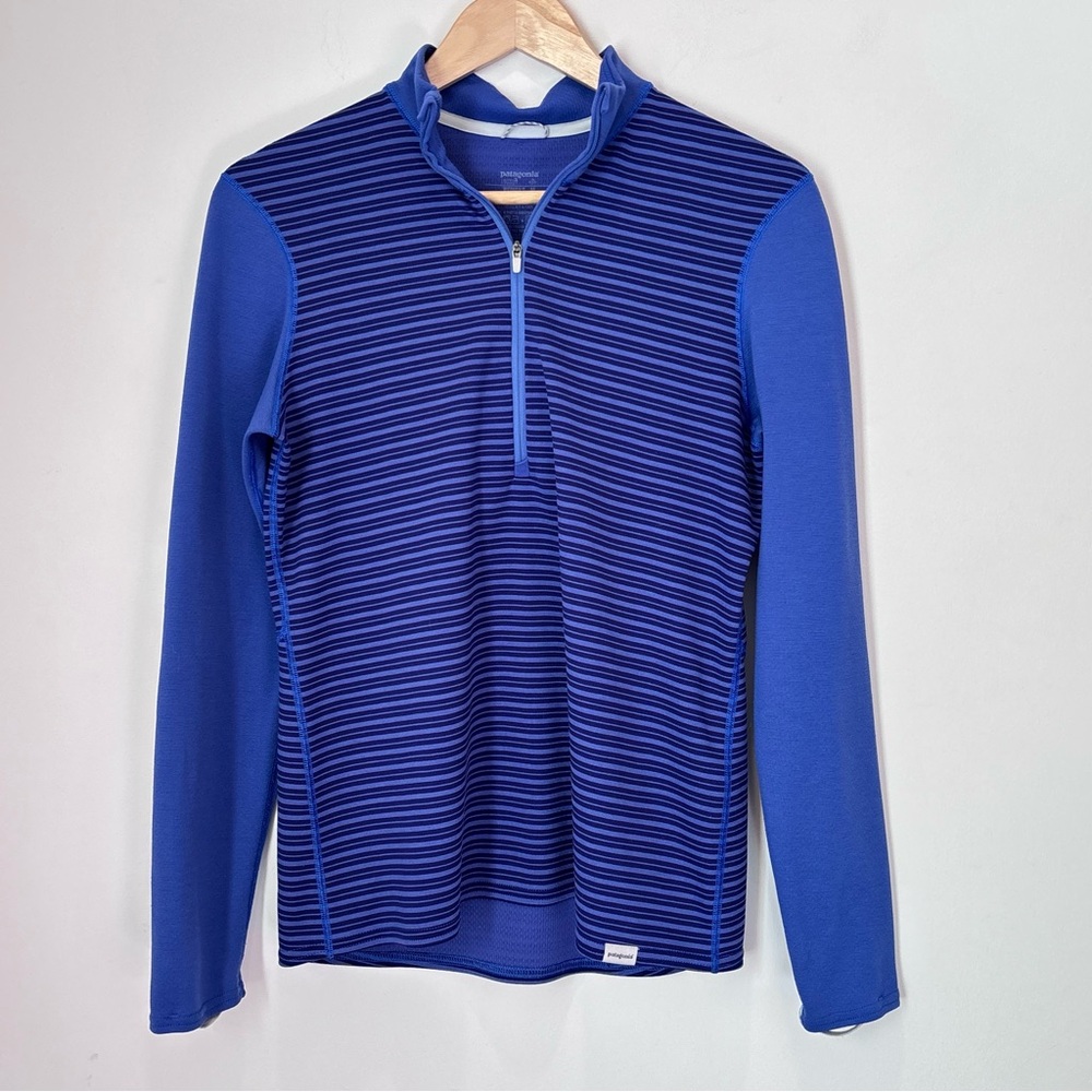 Patagonia Women’s Quarter Zip Pullover Blue stripes Shirt Size Medium D104